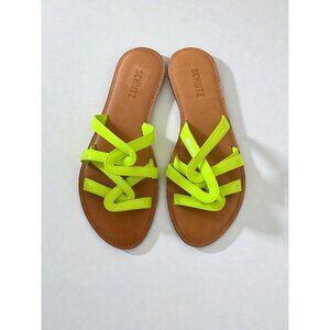SCHUTZ Neon Yellow Patent Leather Slides Sandals Size 8.5